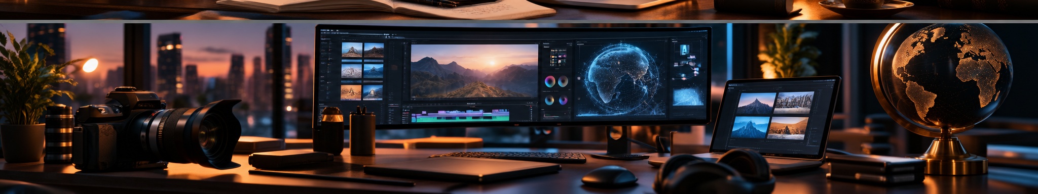 Cinematic technology and AI creative workspace with digital visualization and media tools